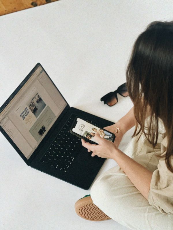 Alexis Jacobson, owner of A. Jacobson Strategy & Design, creates a website for a new Maine business.